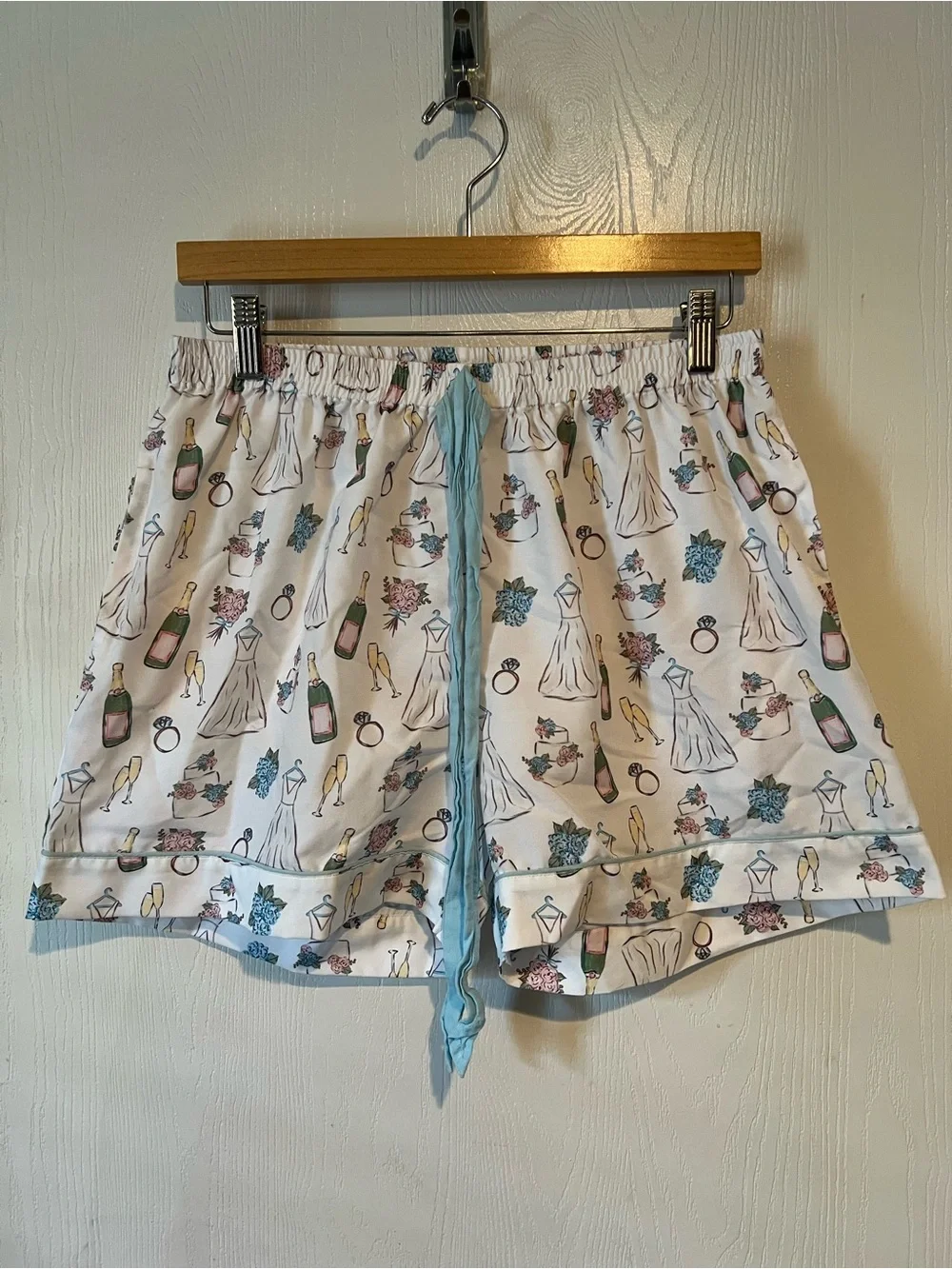 Mud Pie Champagne Ring Bride Pajama Bottoms Lounge Shorts w/Pockets Women Sz S